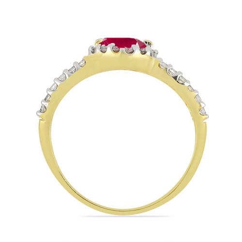 BUY NATURAL GLASS FILLED RUBY GEMSTONE WITH WHITE DIAMOND 14K GOLD RING